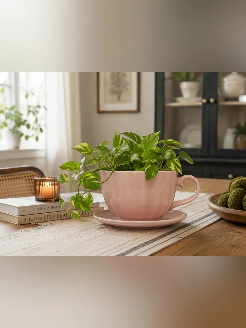 Large Pink Teacup Planter with Saucer & Drainage Hole | Unique Ceramic planter